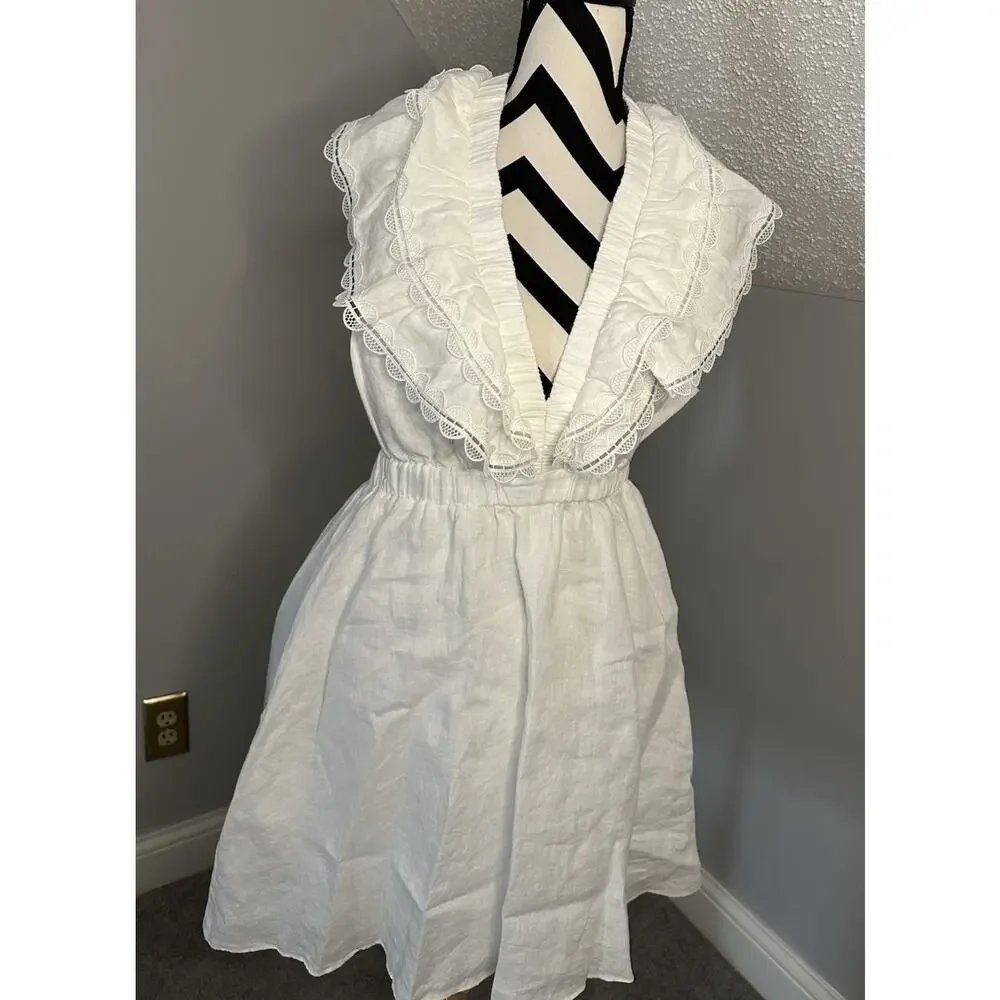 NWT Anthropologie We Are Sundays Aurora Linen Mini Dress White Ruffle Backless - Picture 7 of 12